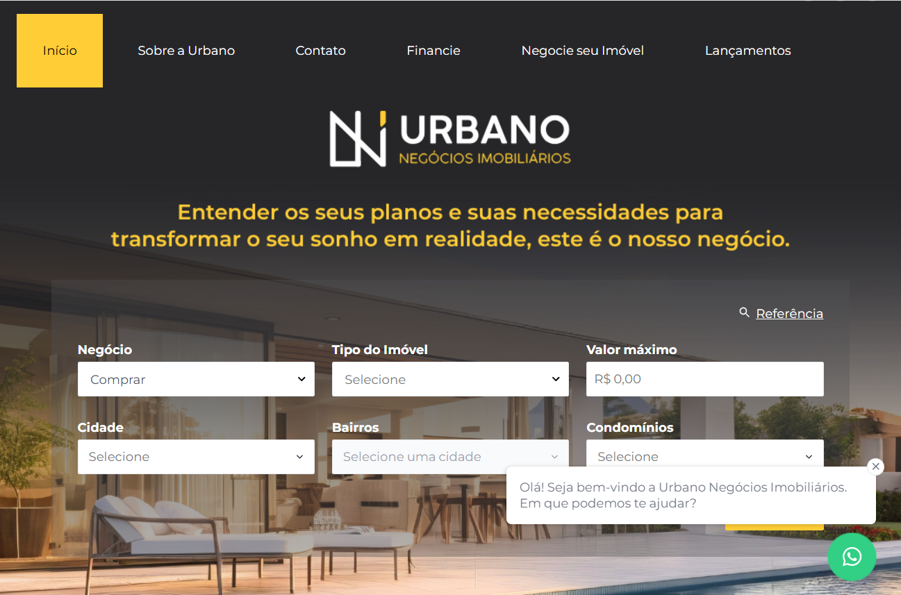 Site desenvolvido pela Cibien Design para Urbano NI — Imobiliária residencial e comercial